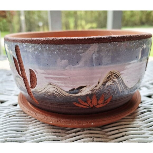 Vintage Gordon Pottery Planter Southwest Hand Crafted With Desert Landscape Desi - Picture 3 of 7